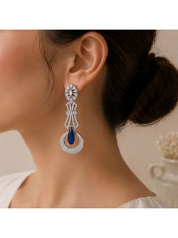 Bdiva - Rhodium Plated Blue Cubic Zirconia Drop Earrings