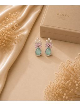 Bdiva - Rhodium Plated Multi Color Cubic Zirconia Stud Earrings