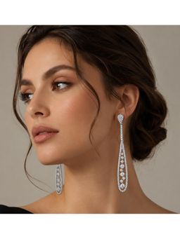 Bdiva - Rhodium Plated Cubic Zirconia Contemporary Style Earrings