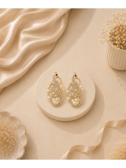 Bdiva - Rhodium Plated Cubic Zirconia Pearl Peacock Stud Earrings