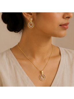 Bdiva - Gold Plated Cubic Zirconia Double Circle Pendant Set