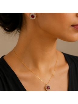 Bdiva - Gold Plated Cubic Zirconia Halo Style Pendant Set