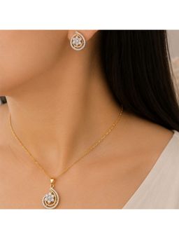 Bdiva - Gold Plated Cubic Zirconia Floral Pendant Set