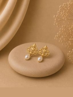 Bdiva - Gold Plated Filigree Style Pearl Drop Earrings