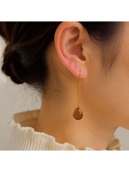 Bdiva - Gold Plated Brown Cubic Zirconia Link Drop Earrings