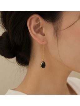 Bdiva - Gold Plated Black Cubic Zirconia Link Drop Earrings