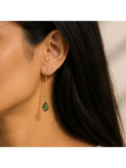 Bdiva - Gold Plated Green Cubic Zirconia Link Drop Earrings