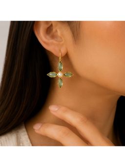 Bdiva - Gold Plated Green Floral Cubic Ziconia Pearl Drop Earrings