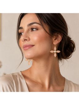 Bdiva - Gold Plated Floral Cubic Ziconia Pearl Drop Earrings