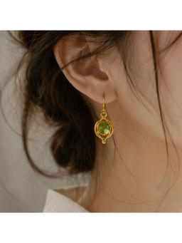 Bdiva - Gold Plated Round Green Cubic Zirconia Drop Earrings