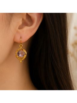 Bdiva - Gold Plated Round Pink Cubic Zirconia Drop Earrings