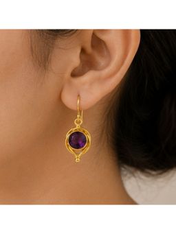 Bdiva - Gold Plated Round Purple Cubic Zirconia Drop Earrings