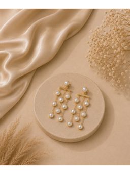 Bdiva - Gold Plated Pearl Drop Link Chain Earrings