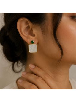 Bdiva - Gold Plated Mother of Pearl CZ Stud Earrings