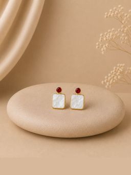 Bdiva - Gold Plated Mother of Pearl CZ Stud Earrings