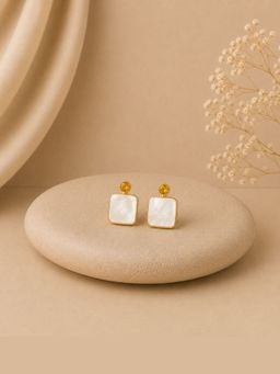 Bdiva - Gold Plated Mother of Pearl CZ Stud Earrings
