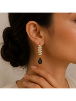 Bdiva - Gold Plated Black Cubic Zirconia Drop Earrings