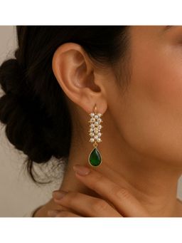 Bdiva - Gold Plated Green Cubic Zirconia Drop Earrings