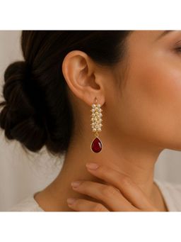 Bdiva - Gold Plated Red Cubic Zirconia Drop Earrings