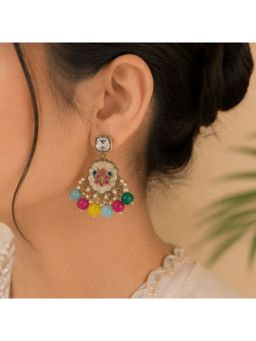 Bdiva - Gold Plated Kundan Multi Color Pearl Drop Earrings