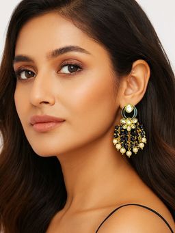 Bdiva - Gold Plated Kundan Pearl Drop Earrings