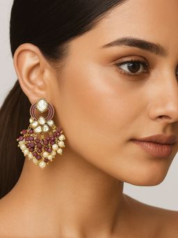 Bdiva - Gold Plated Kundan Pearl Drop Earrings