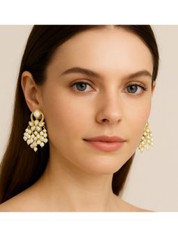 Bdiva - Gold Plated Kundan Pearl Drop Earrings