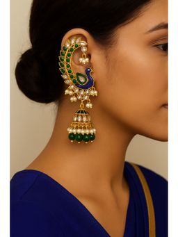 Bdiva - Gold Plated Multi Color Kundan Peacock Style Earrings