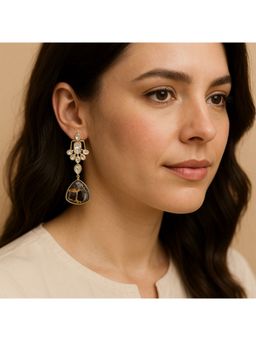 Bdiva - Gold Plated Black Kundan Drop Earrings
