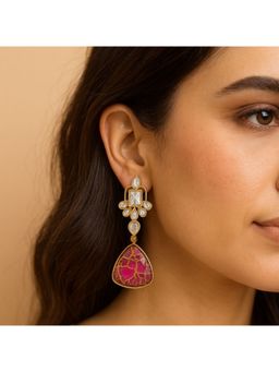 Bdiva - Gold Plated Pink Kundan Drop Earrings