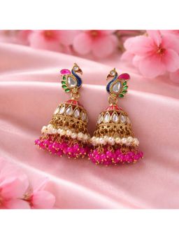 Bdiva - Gold-Plated Peacock Kundan Jhumki Earrings