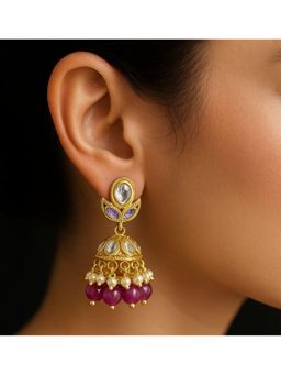 Bdiva - Gold Plated Kundan Jhumki Earrings