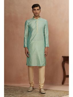 Manyavar - Green Art Silk traditional Kurta with Pencil Pajama (Set of 2)