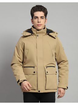 Monte Carlo - Mens Solid Camel Hooded Neck Full Sleeve Jacket