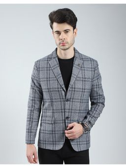 Monte Carlo - Mens Grey Checks Notch Lapel Blazer