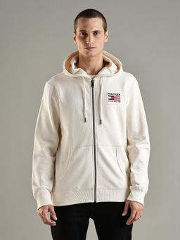 Tommy Hilfiger - Off White Embroidered Logo Regular Fit Cotton Jacket