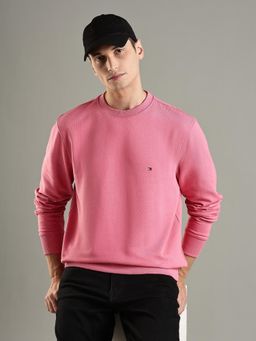 Tommy Hilfiger - Pink Solid Regular Fit Cotton Sweatshirt
