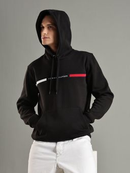 Tommy Hilfiger - Black Embroidered Logo Regular Fit Cotton Hoodie