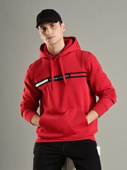 Tommy Hilfiger - Red Embroidered Logo Regular Fit Cotton Hoodie