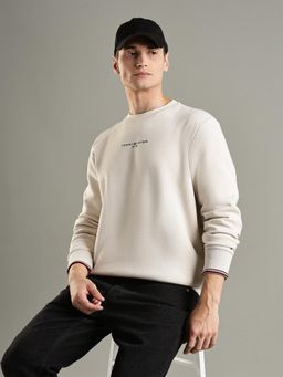 Tommy Hilfiger - Beige Embroidered Logo Regular Fit Cotton Sweatshirt