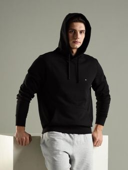 Tommy Hilfiger - Black Solid Regular Fit Cotton Hoodie