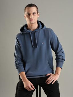 Tommy Hilfiger - Blue Solid Regular Fit Cotton Hoodie