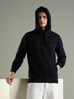 Tommy Hilfiger - Navy Blue Solid Regular Fit Cotton Hoodie