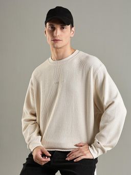 Tommy Hilfiger - Beige Self Design Relaxed Fit Cotton Sweatshirt