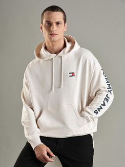 Tommy Hilfiger - Beige Logo Relaxed Fit Cotton Hoodie