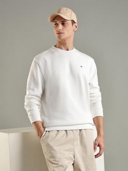 Tommy Hilfiger - White Solid Regular Fit Cotton Sweatshirt