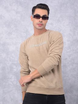 CRIMSOUNE CLUB - Mens Beige Typographic Print Knitted Sweatshirt