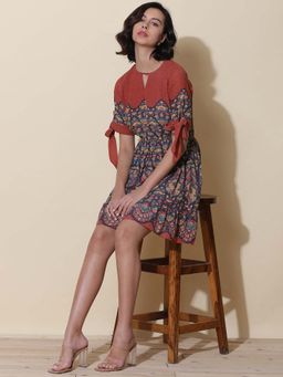 Label Ritu Kumar - Rust Printed Short Dress