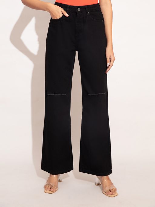Twenty Dresses by Nykaa Fashion Cindy Black Wide Leg Ripped Denim