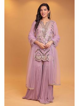 Zari Jaipur - Purple Embroidery Kurta & Sharara with Dupatta (Set of 3)